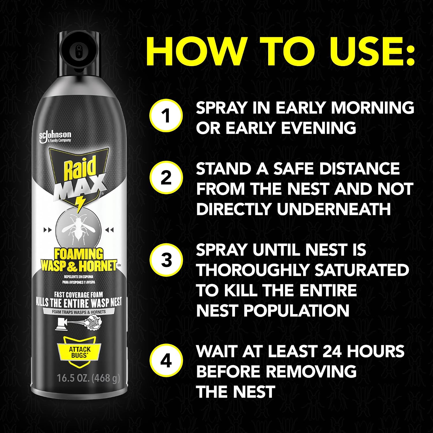 Raid Max Foaming Wasp & Hornet Killer, Fast Coverage Foam, Outdoor Bug Spray, 16.5 Oz