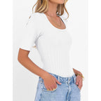 Anrabess Womens Half Sleeve Tops Scoop Neck Ribbed Knit Slim Fitted Basic Tee Shirts Summer 2026 Trendy Spring Casual Clothes