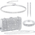 Kigeli 4 Pieces Women Rhinestone Evening Clutch Bag Bling Earring Necklace Bracelet for Wedding Graduation Prom