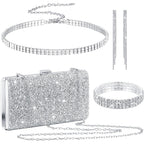 Kigeli 4 Pieces Women Rhinestone Evening Clutch Bag Bling Earring Necklace Bracelet for Wedding Graduation Prom