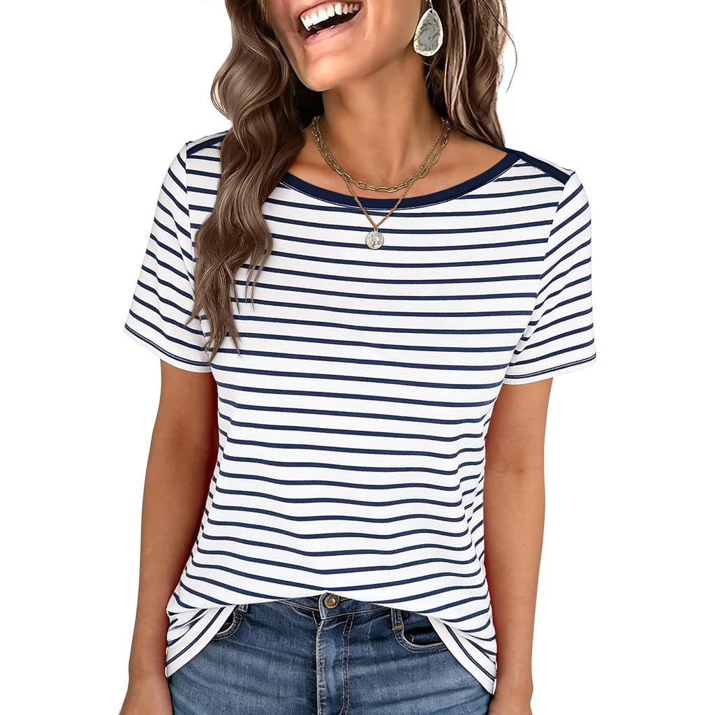 ANRABESS Womens Boat Neck Tops Short Sleeve T-Shirts Causal Fashion Tee Shirts 2026 Summer Spring Clothes