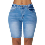 Women's High Waisted Bermuda Shorts Stretchy Knee Length Jean Shorts