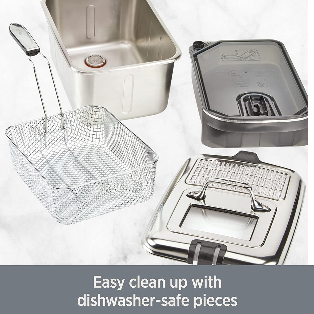 All-Clad Electric Deep Fryer With Basket And Lid, Stainless Steel Deep Fryer For Home Use, 1700W, Dishwasher Safe