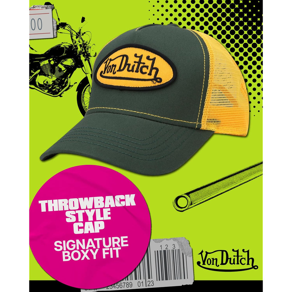 Von Dutch Unisex Trucker Hat - Curved Bill Mesh Back Retro Classic Colorblock Snapback Baseball Cap for Men and Women Veranda