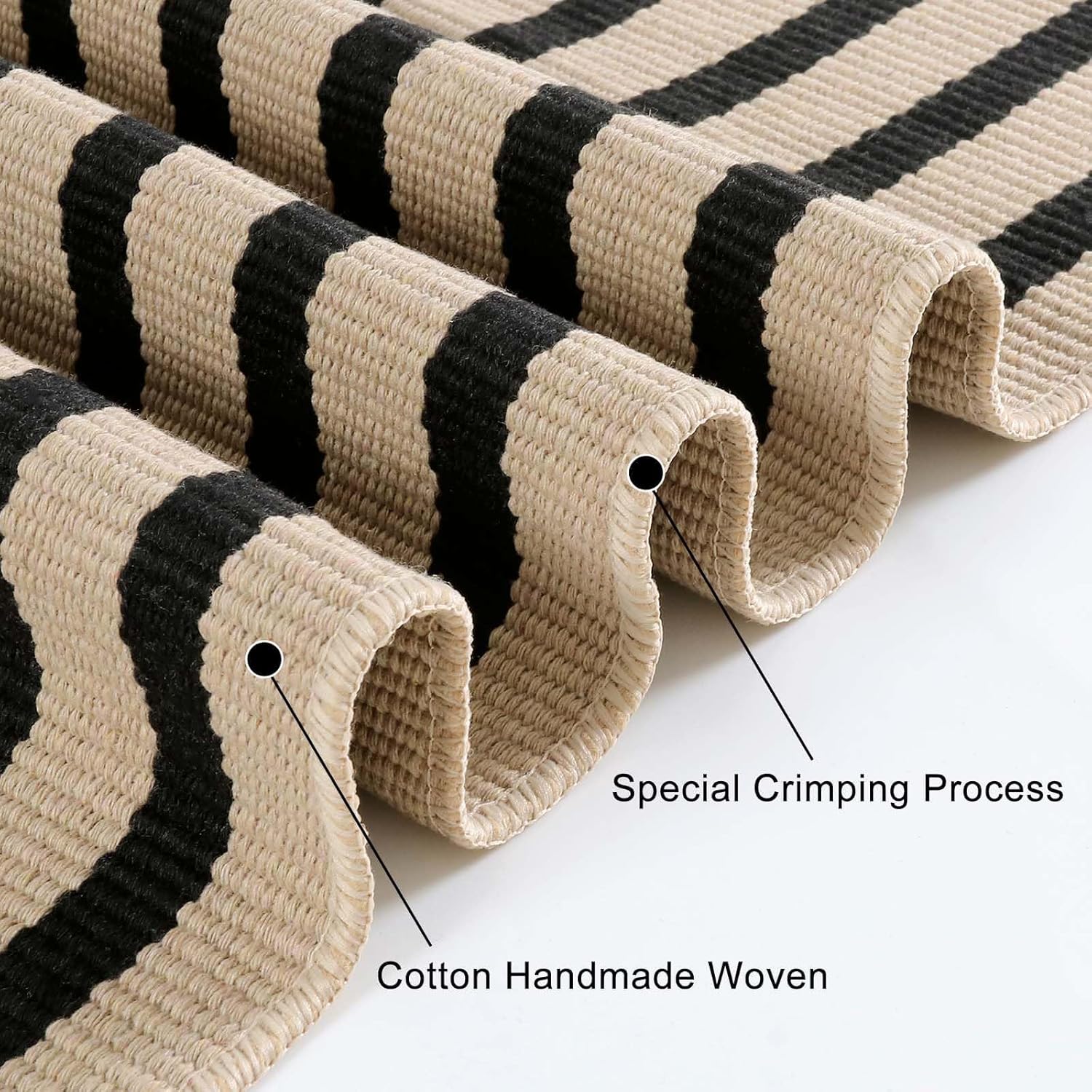 OJIA Outdoor Porch Rug Front Door Mat 24"x51", Washable Black and Tan Striped Outdoor Rugs Front Door Rugs Cotton Woven Kitchen Rugs Small Area Rugs for Entryway/Patio/Entry/Outside Entrance Decor