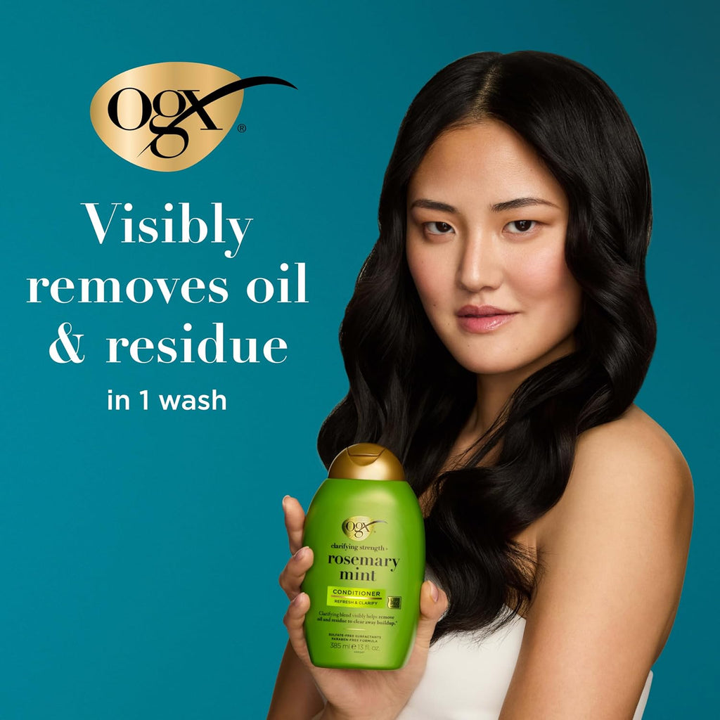 Ogx Clarifying Strength + Rosemary Mint Conditioner, Clarifying Conditioner For Oily Hair Visibly Helps Remove Oil & Residue To Clear Away Buildup, Sulfate-Free Surfactants, 13 Fl. Oz