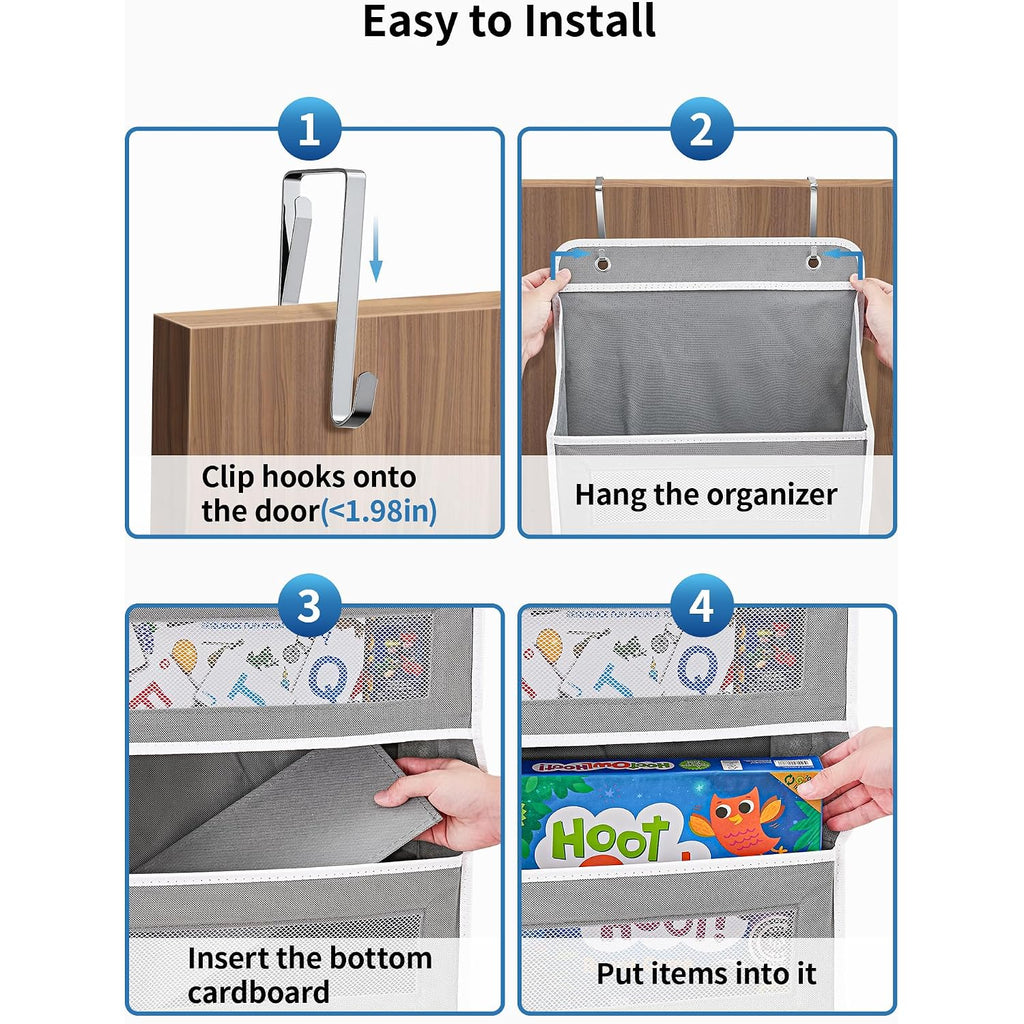 Jarlink Over The Door Organizer Storage, 5 Shelf Hanging Door Organizer With 5 Large Capacity Pockets, Anti Tilt 44 Lb Load Behind Door Storage For Bedroom, Bathroom, Pantry, Nursery, (Grey)
