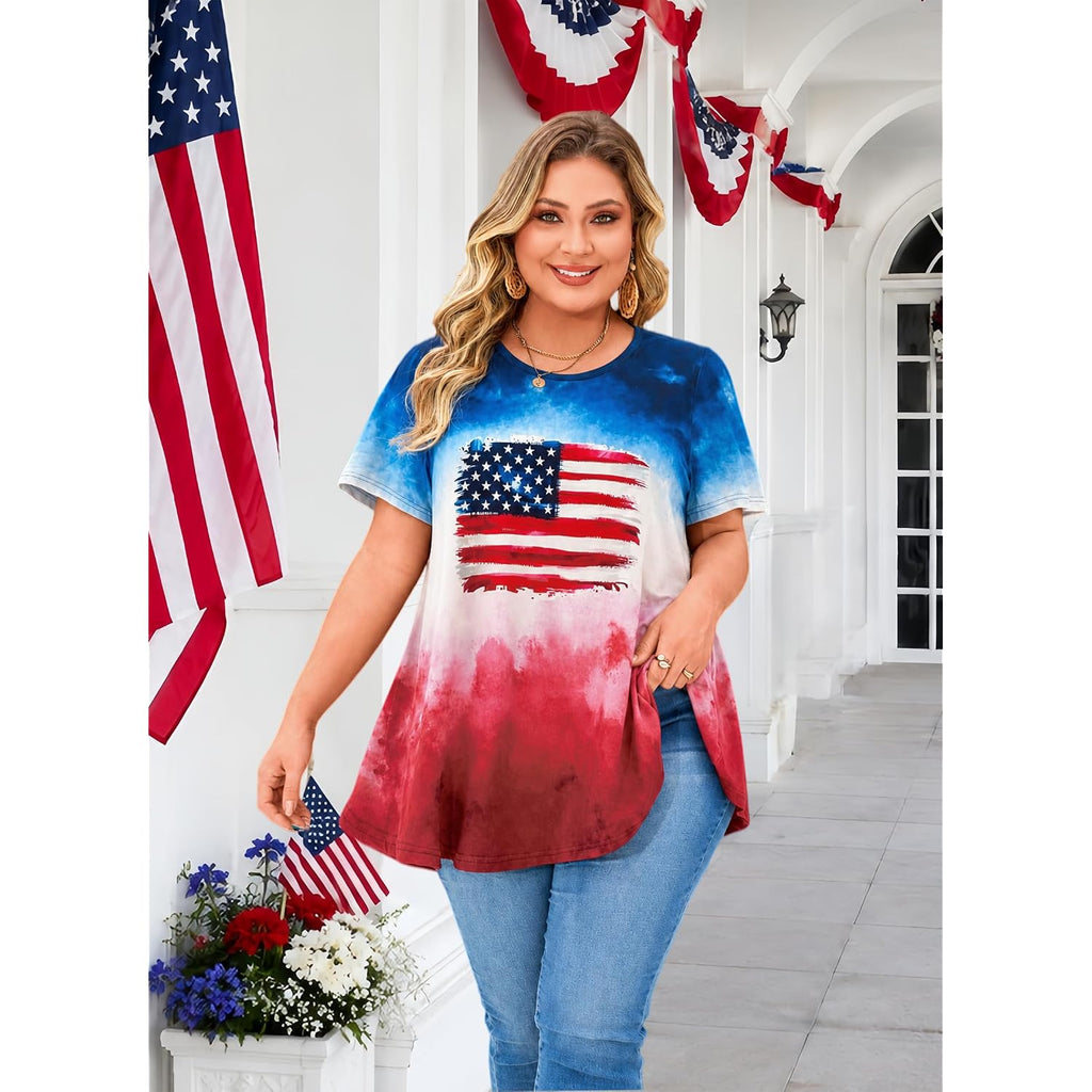 Womens Plus Size Tops Short Sleeve Swing Flare Flowy Tunic Loose Fit Summer Casual Blouses To Wear With Leggings