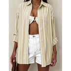 Oversized Button Down Shirts for Women Linen Shirt Long Sleeve Collared Blouses with Pocket Beach Vacation Outfit 2026