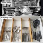 Utoplike 4 Pcs Bamboo Kitchen Drawer Dividers Large, Adjustable Drawer Organizers, Spring Loaded, Expandable Organization Works In Kitchen, Dresser, Bathroom, Bedroom, Drawer, Desk