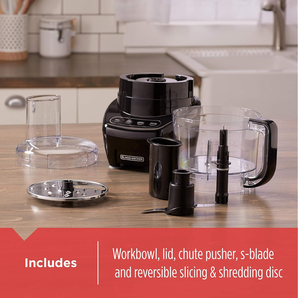 Black+Decker 3-In-1 Easy Assembly 8-Cup Food Processor, Stainless Steel S-Blade, Easy-Clean, Touchpad Controls Black