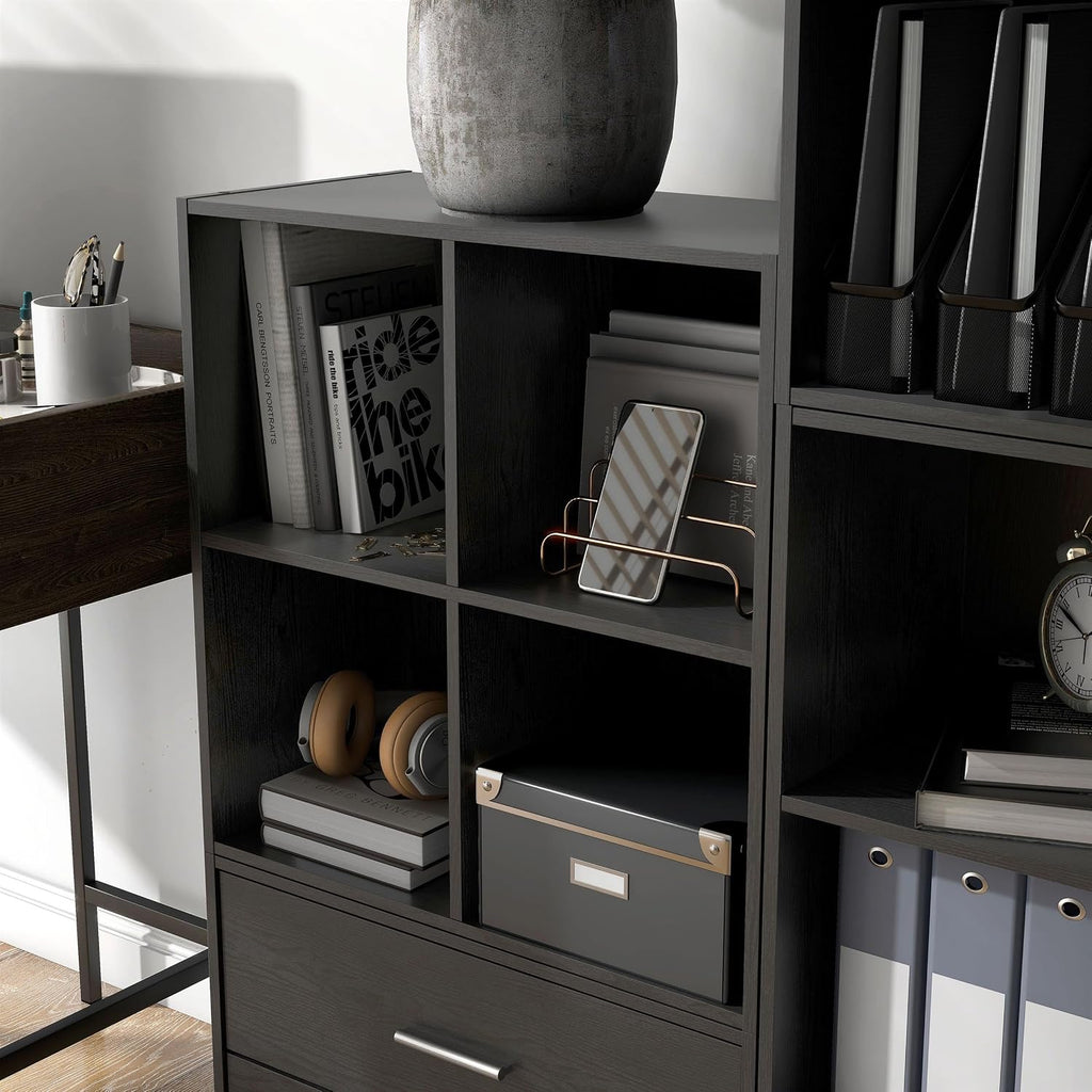 Homes: Inside + Out Apexa 4-Cube Storage Organizer Shelves, Stackable Wood Bookcase Fits Cubby Bins For Organization, Dorm Teen Room Decor & Home Office, Black