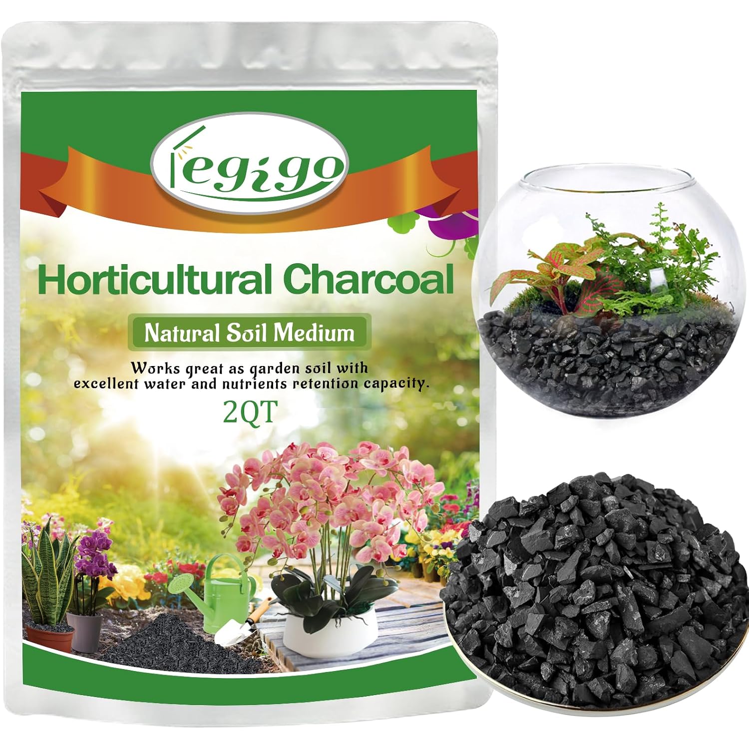 2 Qt Horticultural Charcoal- Natural Charcoal For Plants, Biochar Soil Amendment For Indoor Plants, Terrariums, Orchids Potting Mix And Gardening
