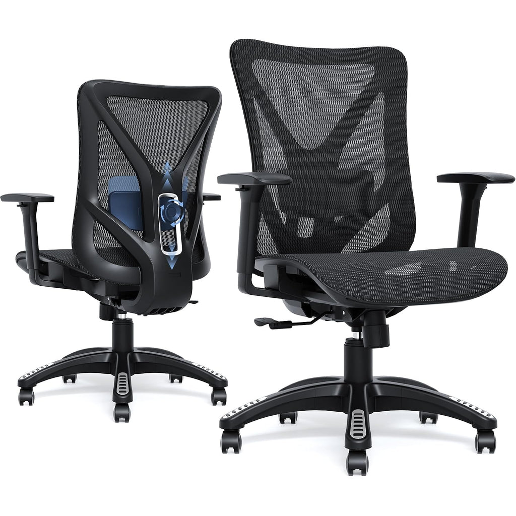 Ergonomic Office Chair, Mesh Computer Desk Chairs With Adjustable Lumbar Support, 3D Armrests, Tilt Function, Comfy Wide Seat, Swivel Executive Work Task Chair For Company And Home