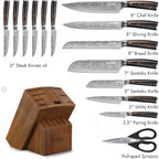 Yatoshi Professional Kitchen Knife Set, 15 Pieces, High Carbon Stainless Steel, Ergonomic Handle