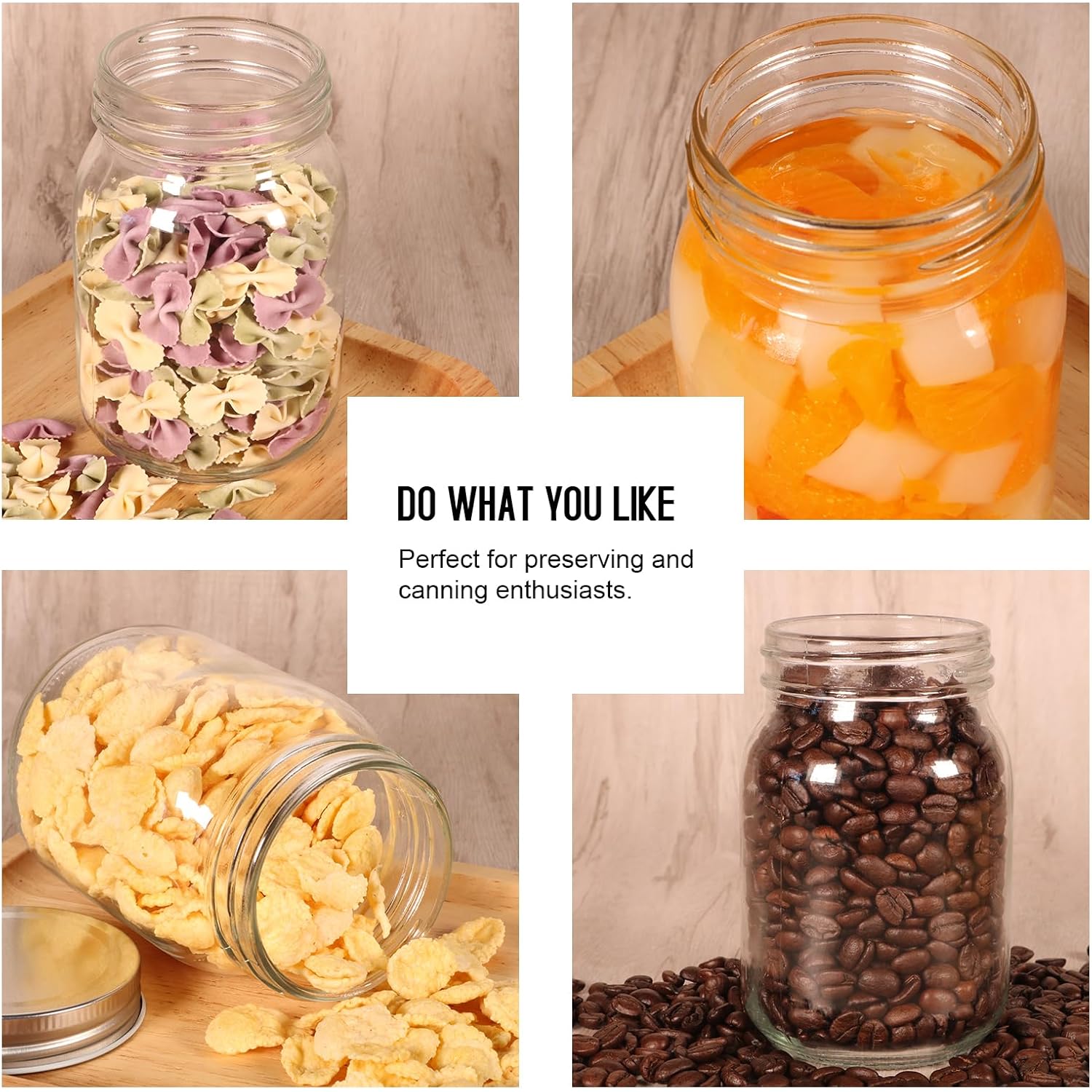 BEWAVE Glass Mason Jars, 16oz Clear Glass Jars with Lids for Sealing, Regular Mouth Canning Jars for Food Storage, Snacks, Candies, DIY Projects, 4 Pack