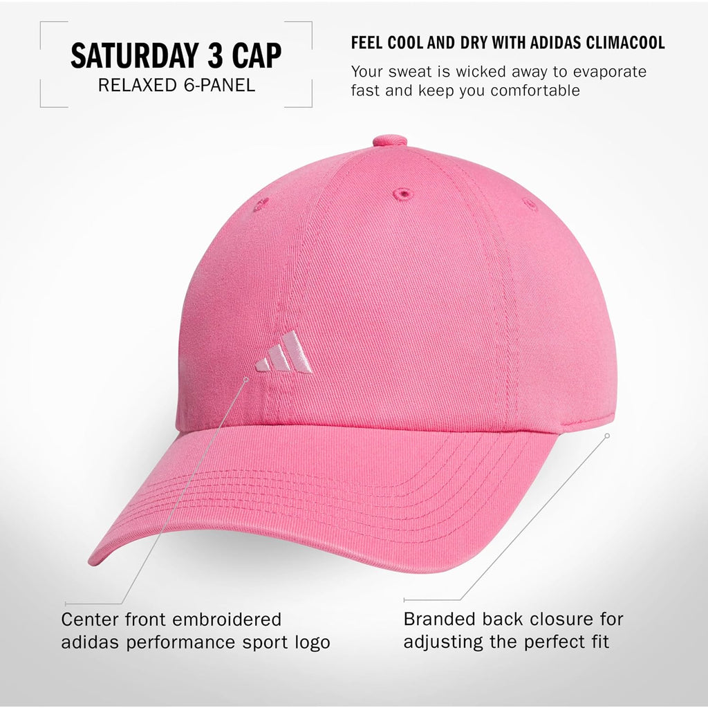 adidas Women's Saturday Hat – Relaxed Fit Strapback Baseball Cap Pink Fusion/Clear Pink/3