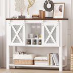 47" Farmhouse Coffee Bar Cabinet With Storage, Sideboard Buffet Table With Wine Rack And Sliding Barn Door, Liquor Cabinet For Kitchen Dining Room, White