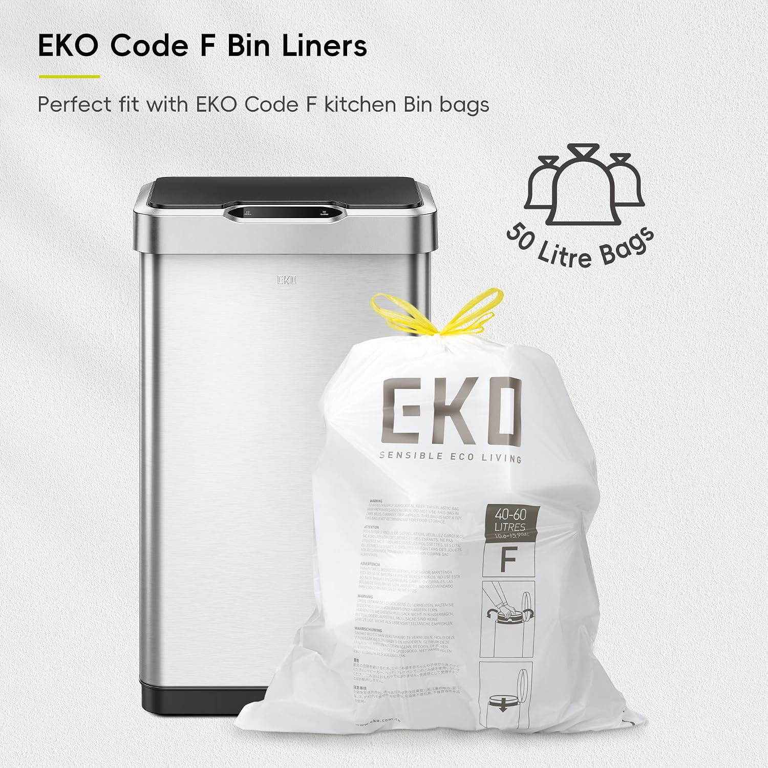 Eko Mirage-T 50 Liter / 13.2 Gallon Touchless Rectangular Motion Sensor Trash Can Or Recycling Bin, Brushed Stainless Steel Finish