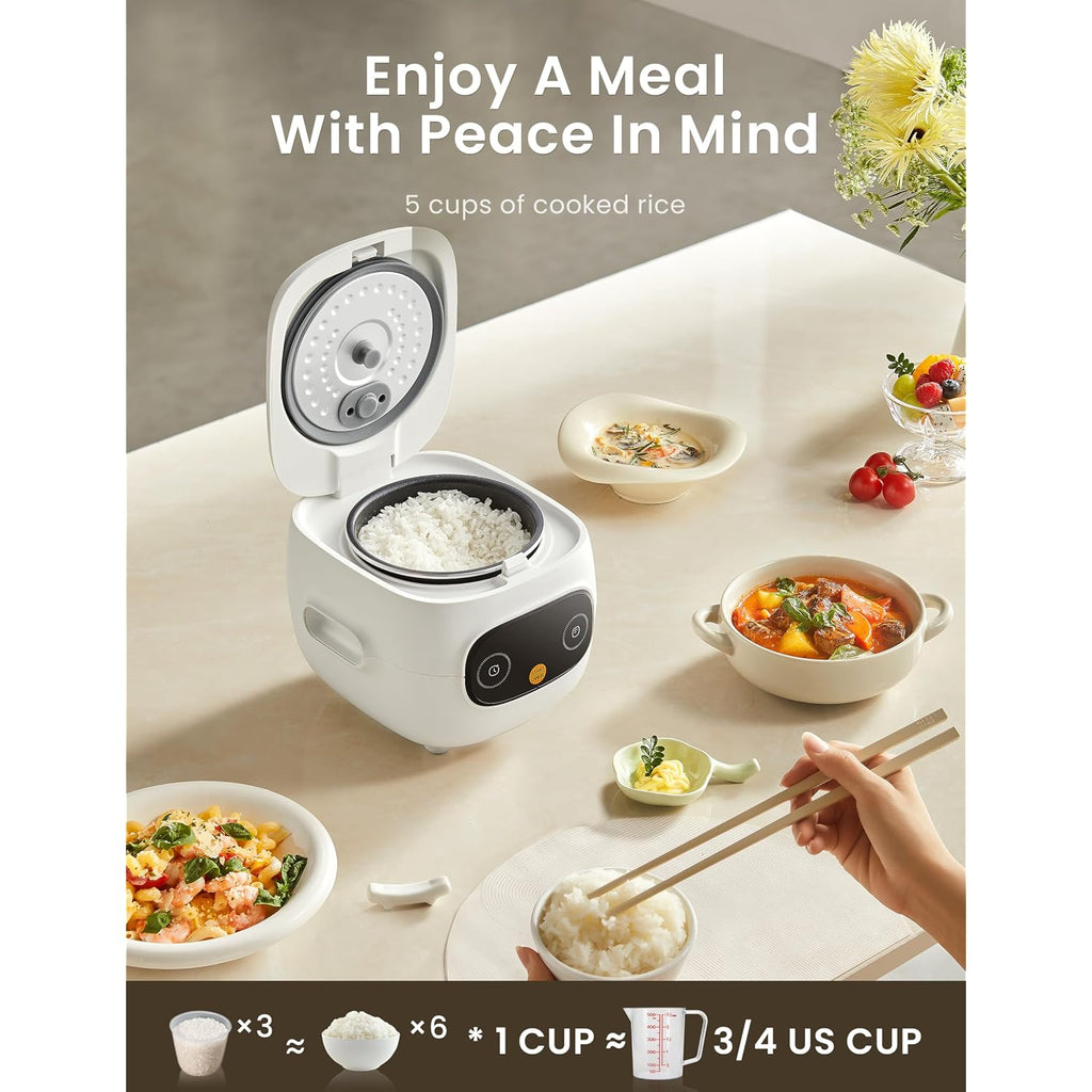 Comfee' Mini Rice Cooker 4 Cups Cooked/2 Cups Uncooked, Portable Non-Stick Rice Maker, 24 Hours Timer Delay, 6 Functions, Fast Cooker, Brown Rice, Oatmeal, White