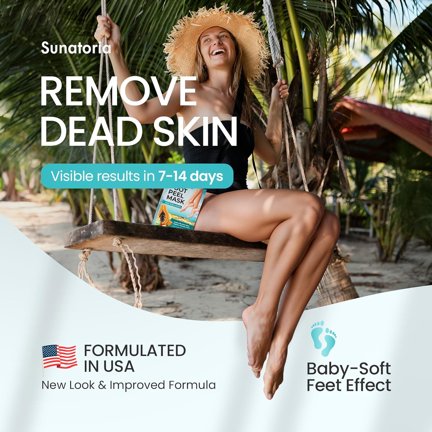 SUNATORIA Foot Peeling Mask (2 Pack) – Exfoliating Foot Mask for Dry Cracked Feet & Calluses – Baby Soft Touch Foot Peel Mask with Aloe Vera – Peeling Socks for Men & Women