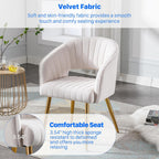Modern Velvet Desk Chair Accent Armchair Upholstered Tufted Chairs Dining Chairs, Tufted Vanity Chair Side Chairs With Gold Metal Legs For Dining Room Living Room Restaurant,1 Pc &Cream