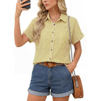 Button Down Shirt for Women Short Sleeve Blouses Dressy Casual Business Work Summer Vacation Tops Hawaii Shirts with Pockets