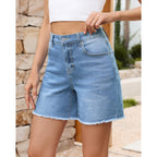 Jean Shorts for Women Trendy High Waisted Raw Hem Mid Thigh Stretch Denim Shorts Cutoff 2026 Casual Summer Jorts