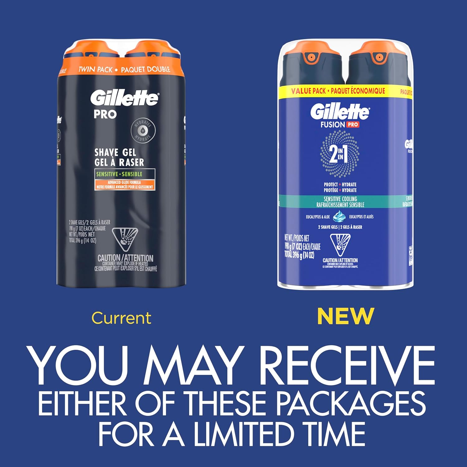 Gillette PRO Shaving Gel For Men Cools To Soothe Skin And Hydrates Facial Hair, TWIN PACK - Total 14oz, ProGlide Sensitive 2 in 1 Shave Gel