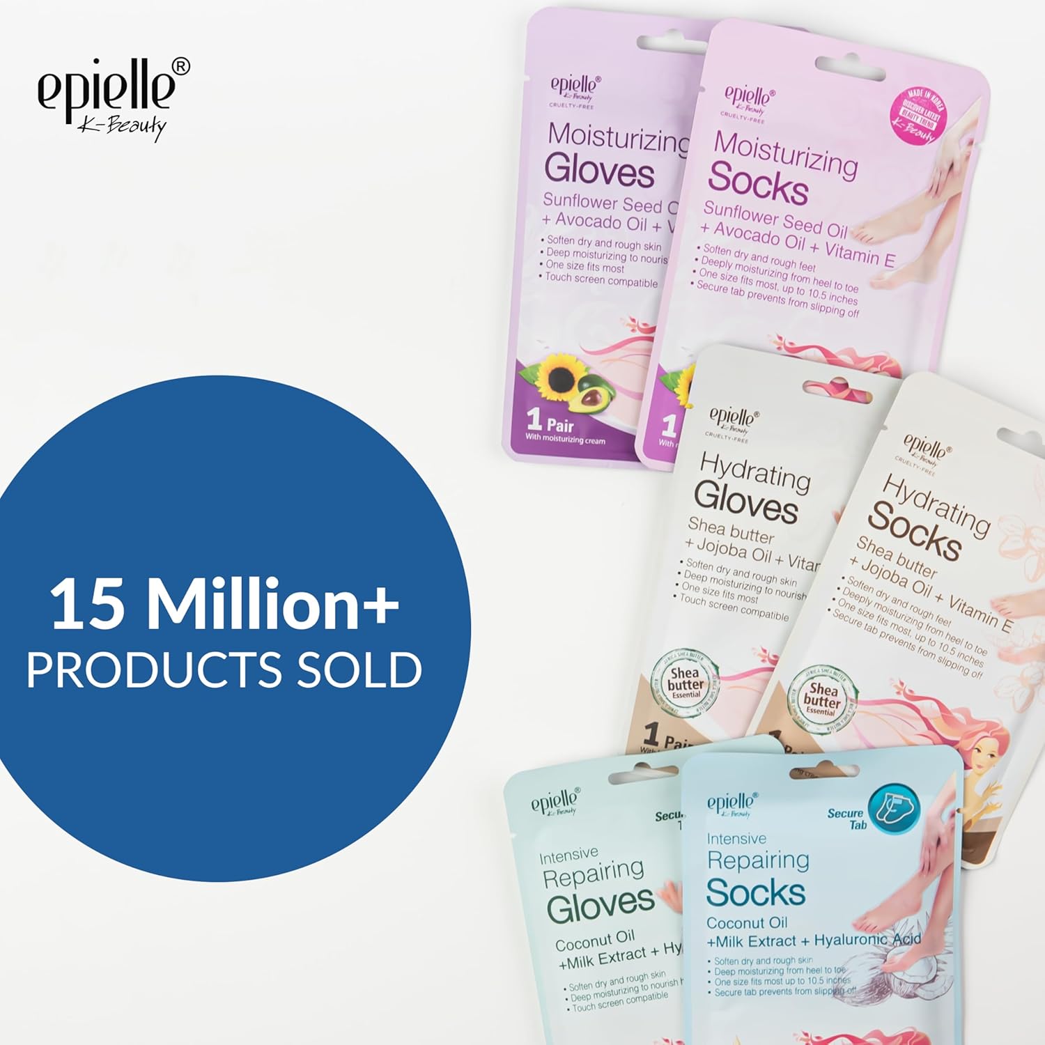 Epielle Intensive Repairing Foot Mask 6 Pairs, Soften with Coconut Oil & Milk Extract, Deep Moisturizing Socks for Dry, Cracked Feet, Self Care Gifts for Women, Spa Kit, Mothers Day Gifts