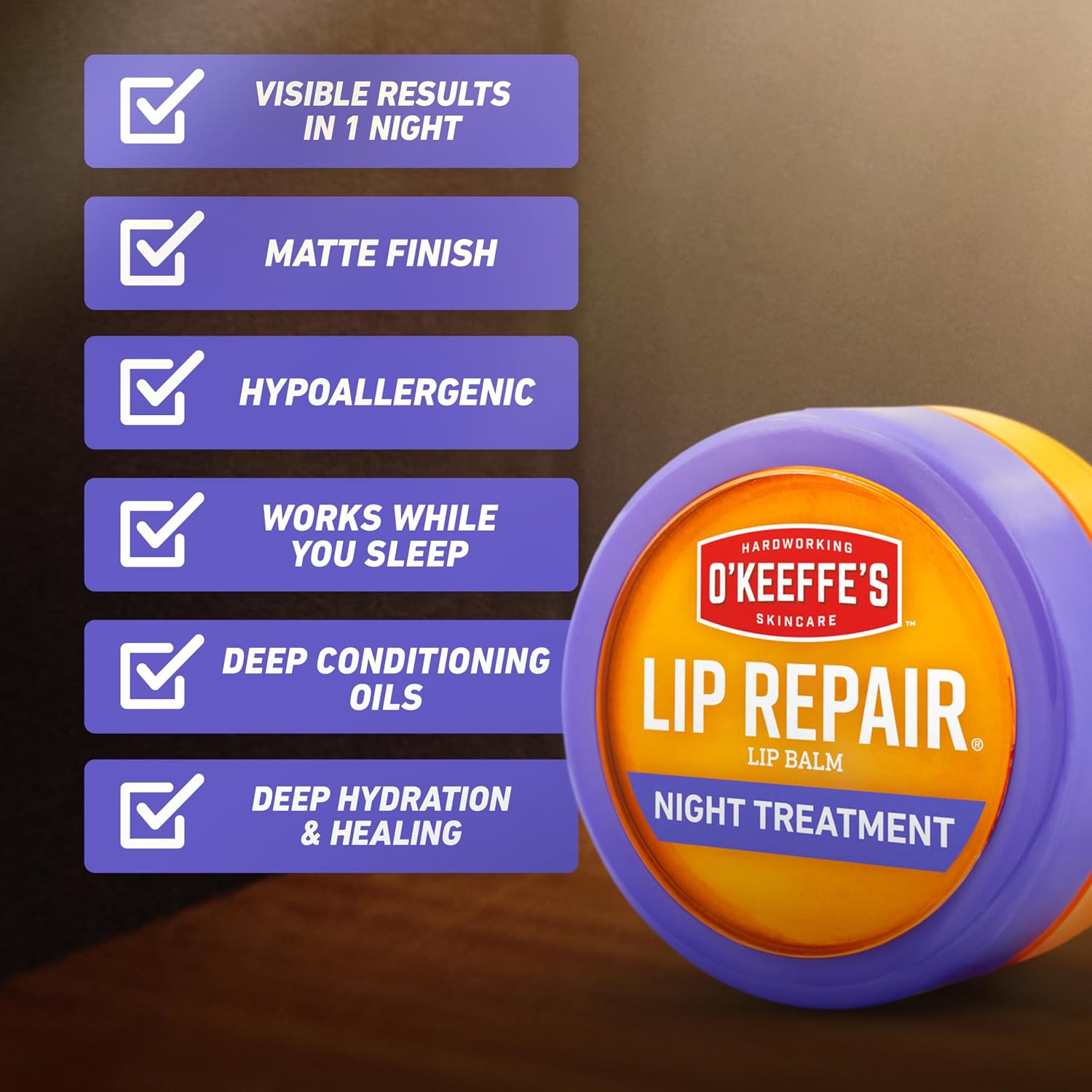O'Keeffe'S Lip Repair Night Treatment Lip Balm For Dry, Cracked Lips - 0.25 Ounce Jar (1 Pack) - Moisturizer Extremely Cracked, Dry Lips