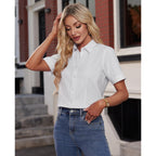 Womens Stain Shield Dress Shirts Wrinkle Free Short Sleeve Solid Tops Blouses Button Down Shirts