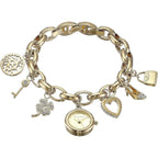 Anne Klein Women'S Premium Crystal Accented Gold-Tone Charm Bracelet Watch, 10/7604Chrm