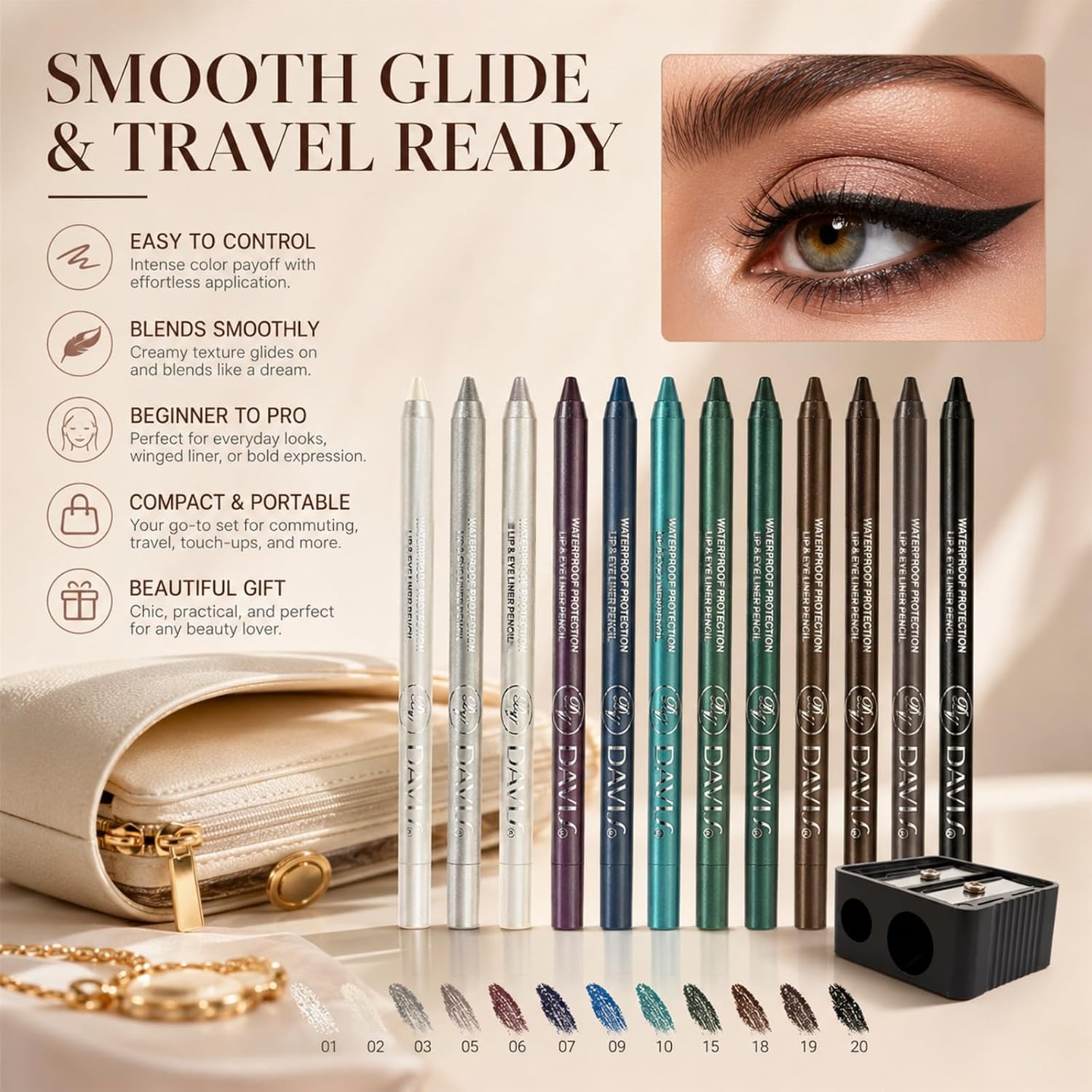12 Color Eyeliner Pencil Set With Sharpener Waterproof And Long-Lasting Colour Gel Eye Liner Pencils For Women