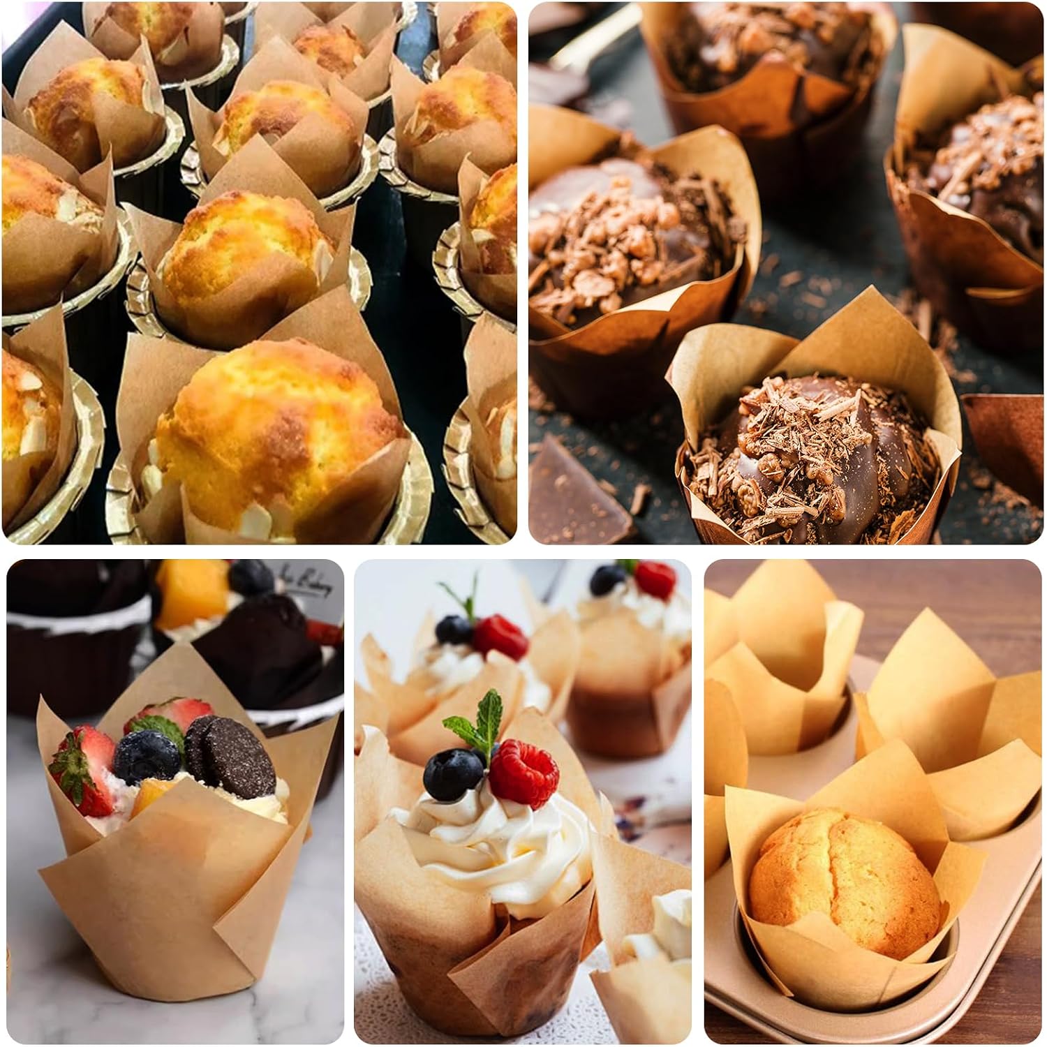 Neyimqr 120 Counts Natural Tulip Cupcake Liners For Baking Cups, Food Grade Parchment Paper Muffin Liners Holders, Standard Tulip Cupcake Liners, Greaseproof Cup Cake Wrappers For Party, Christmas