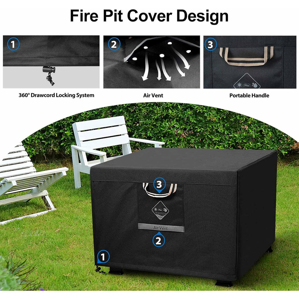 Fire Pit Cover Square Heavy Duty Fabric 100% Waterproof, Fits Outdoor For 29”,30 Inch,31 Inch,32 Inch Fire Pit/Table Cover,Gas Fire Pit Cover (32”L X 32”W X 24”H,Black)