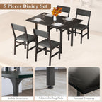 Dining Table Set For 4, Extendable Kitchen Table Cushion Chairs Set Of 4, Rectangle Dining Table With Metal Frame & Mdf Board, Folding For Small Apartment Saving Space, Black