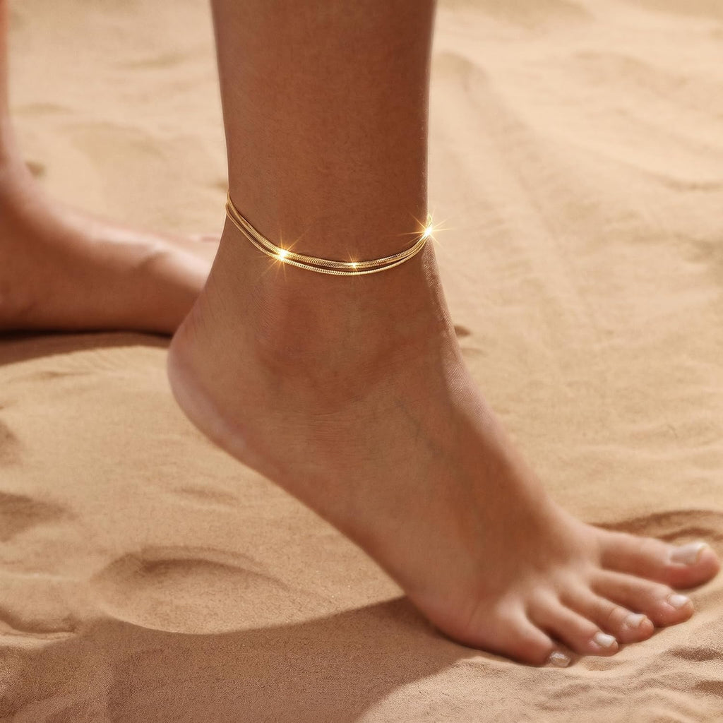 Amicon Gold Anklets for Women Waterproof 14k Plated Gold Layered Ankle Bracelets for Women Trendy Cute Simple Anklets Beach summer Jewelry Minimalist Gift for Women