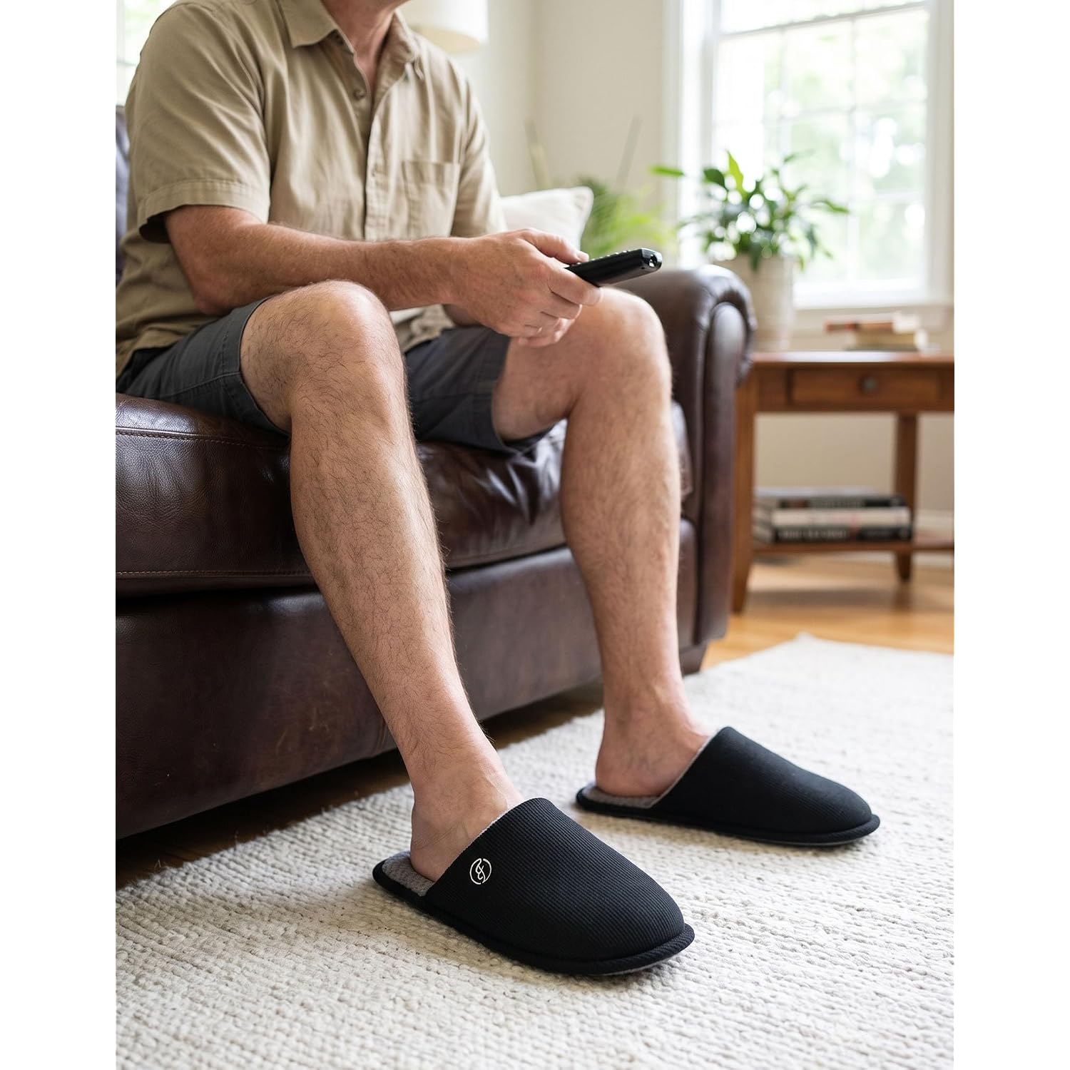 Everfoams Men'S Cotton Knit Slippers Lightweight Memory Foam Indoor Breathable House Shoes With Anti-Skid Sole