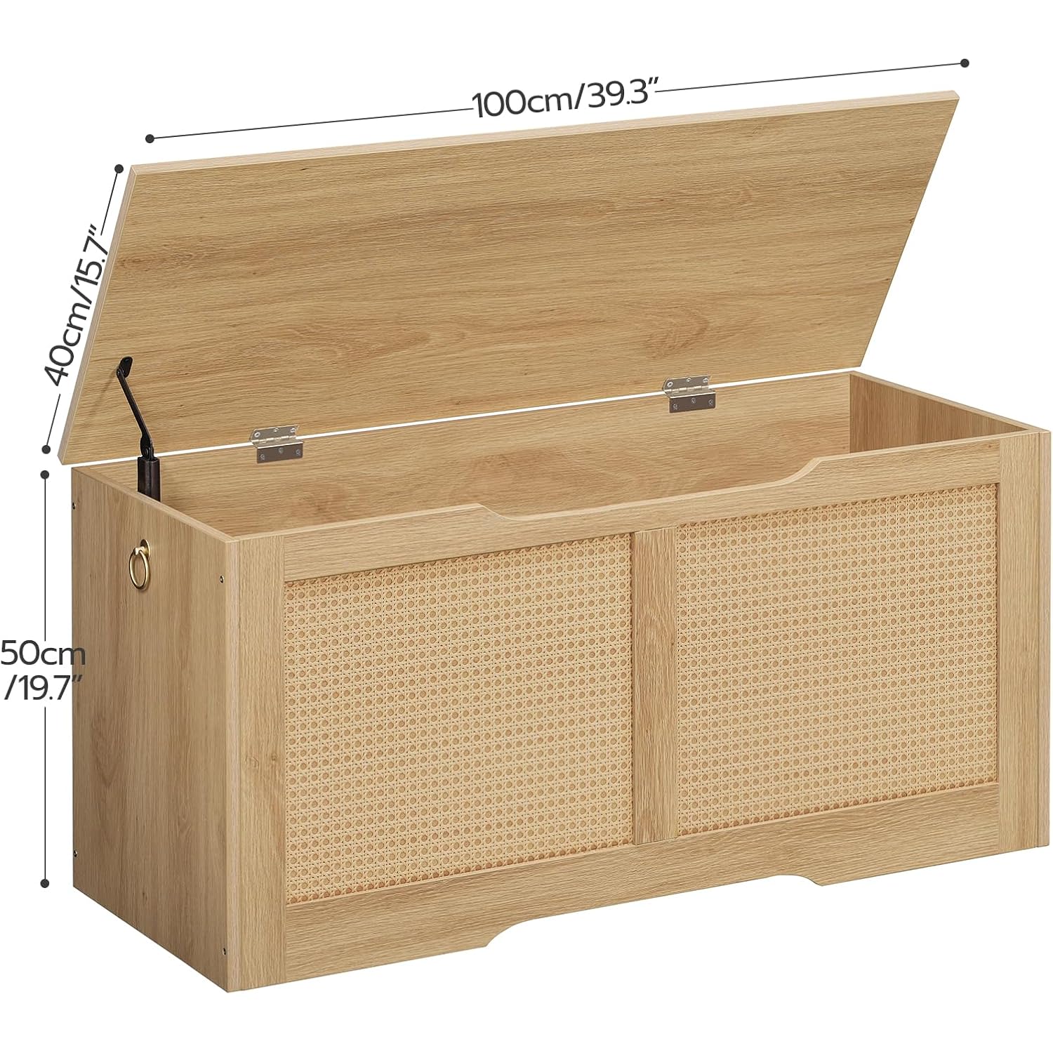 Hoobro Storage Bench, 39.3" Toy Box, Rattan-Like Storage Chest, Sturdy Entryway Bench Supports 220 Lb, Toy Chest, Safety Hinge, U-Shaped Opening, Easy Assembly, Natural Nl11Cw01