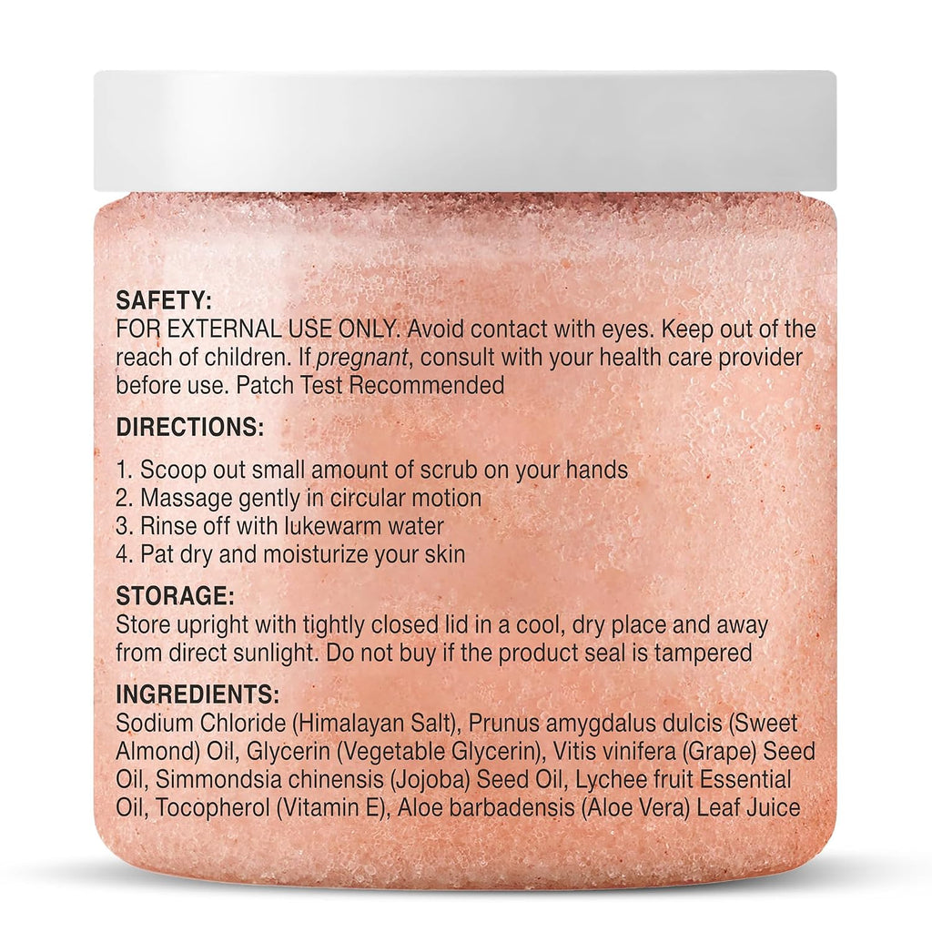 Majestic Pure Himalayan Salt Body Scrub With Lychee Oil, Exfoliating Salt Scrub To Exfoliate & Moisturize Skin, Deep Cleansing - 10 Oz