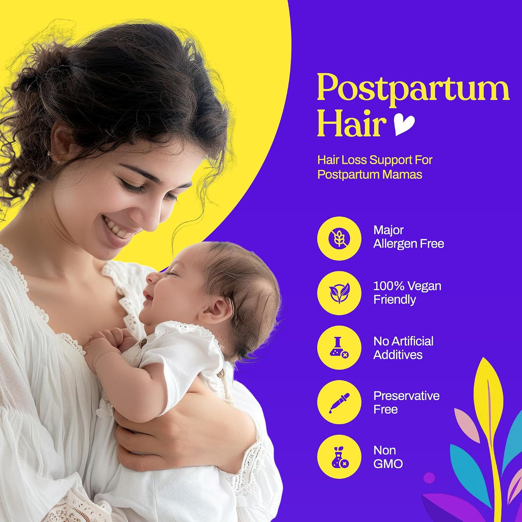 Mama'S Select Postpartum Hair Loss Vitamins – Reduce Shedding, Restore Thickness, Shine, & Strength – Supports Hormonal Balance, Cellular Renewal & Scalp Health – Treatment Is Safe For Breastfeeding