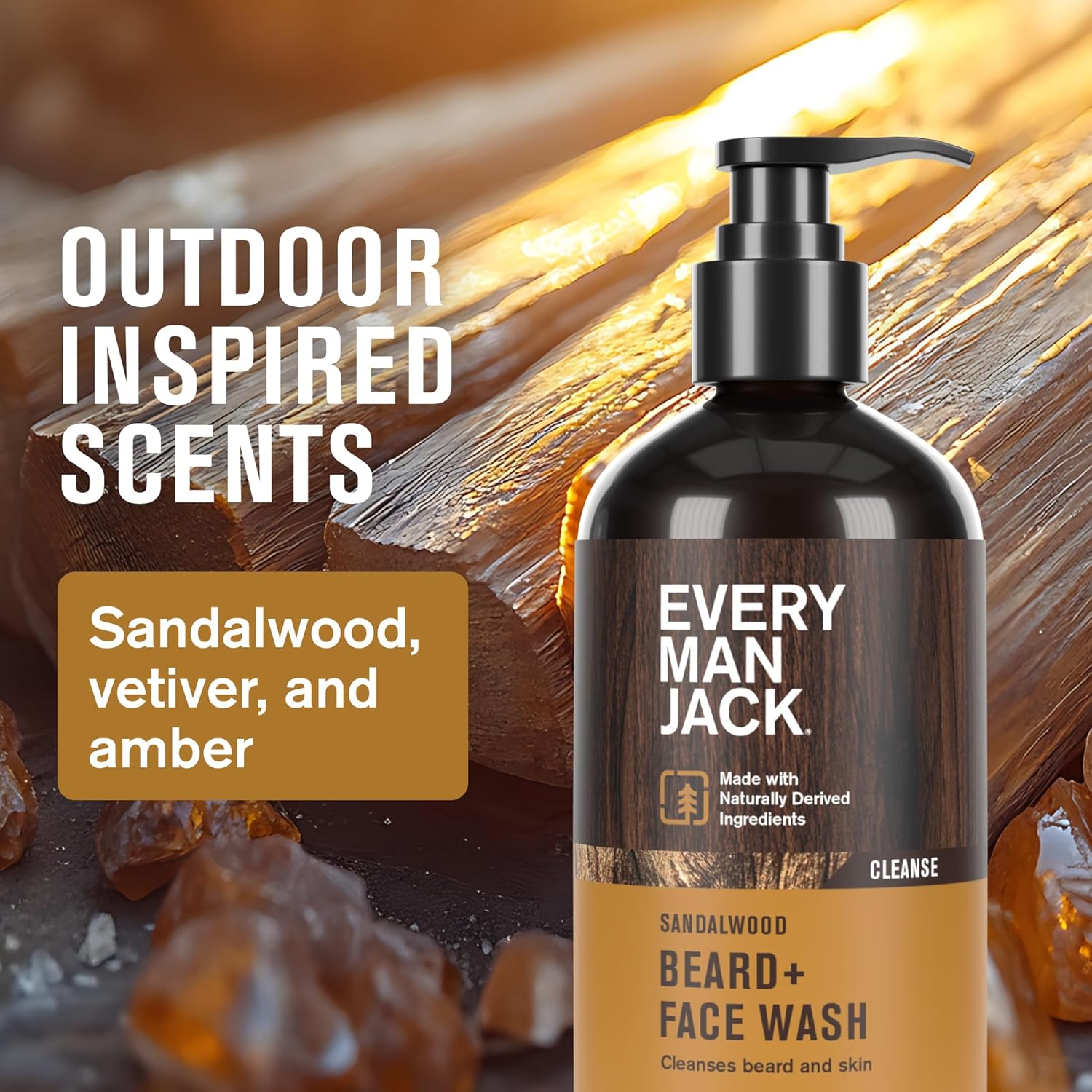 Every Man Jack Beard Essentials Gift Set for Men – Complete Routine with 5 Full-Size Essentials – Sandalwood Scent - Beard & Face Wash, Lotion, Oil, Butter & Comb