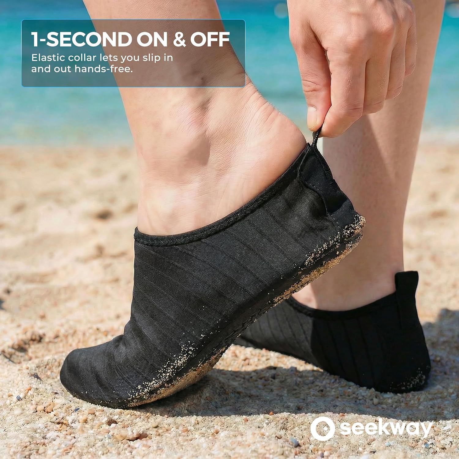 Seekway Water Shoes Women Men Adult Quick-Dry Aqua Socks Barefoot Non Slip For Beach Swim River Pool Lake Surf Black Sk002(U)