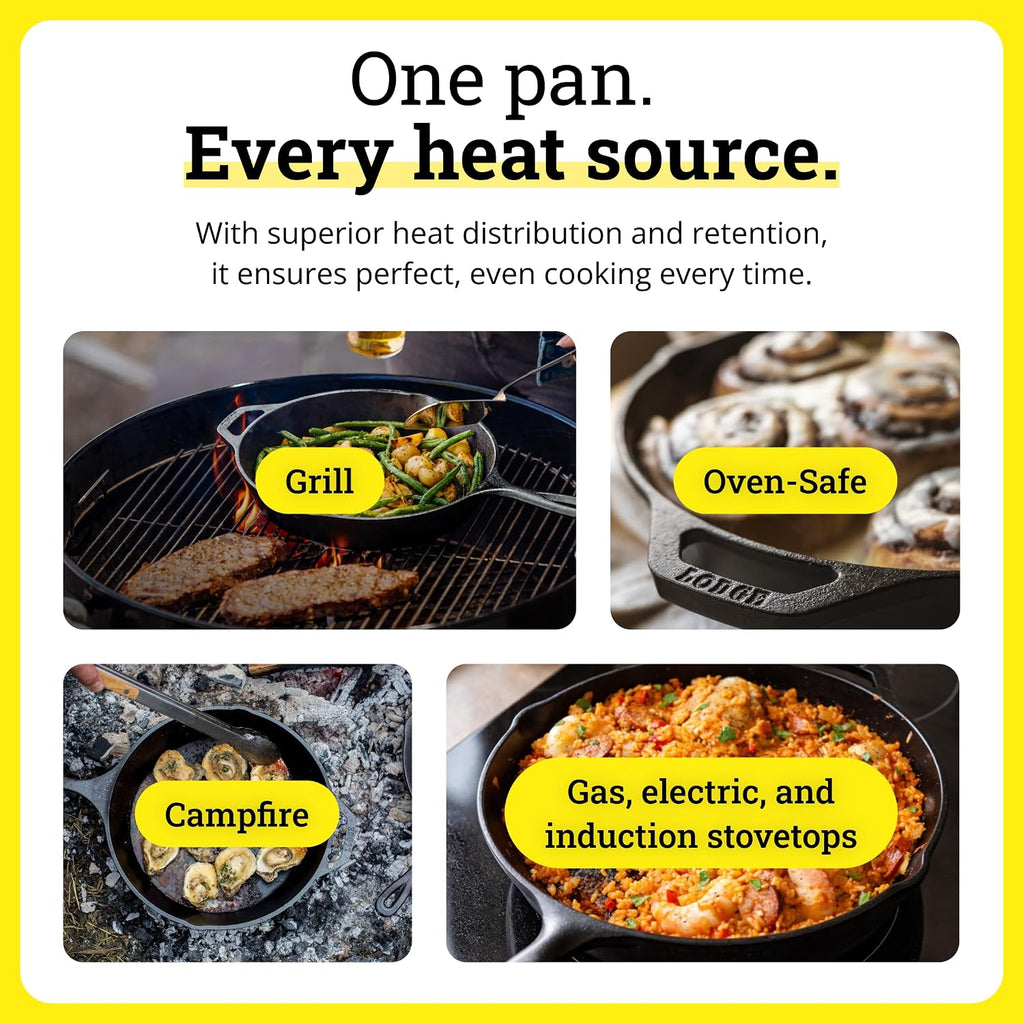 Lodge Square Cast Iron Grill Pan 10.5 Inches - Pre-Seasoned Square Skillet - Ridged Burger Grill Pan - Even Heat Distribution - Pfas-Free Non-Toxic Cookware
