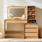 Aitjunz Vanity Desk With Mirror And Lights, 50” Modren Makeup Vanity With 35.43" Mirror And 5 Drawers, Makeup Table With Charging Station For Women And Girls, Bedroom (Natural)