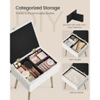 Songmics Vanity Stool Chair Faux Fur With Storage, Vanity Bench, Metal Legs, Adjustable Feet, For Living Room, Bedroom, Makeup Room, Cream White Ulom505Wz02