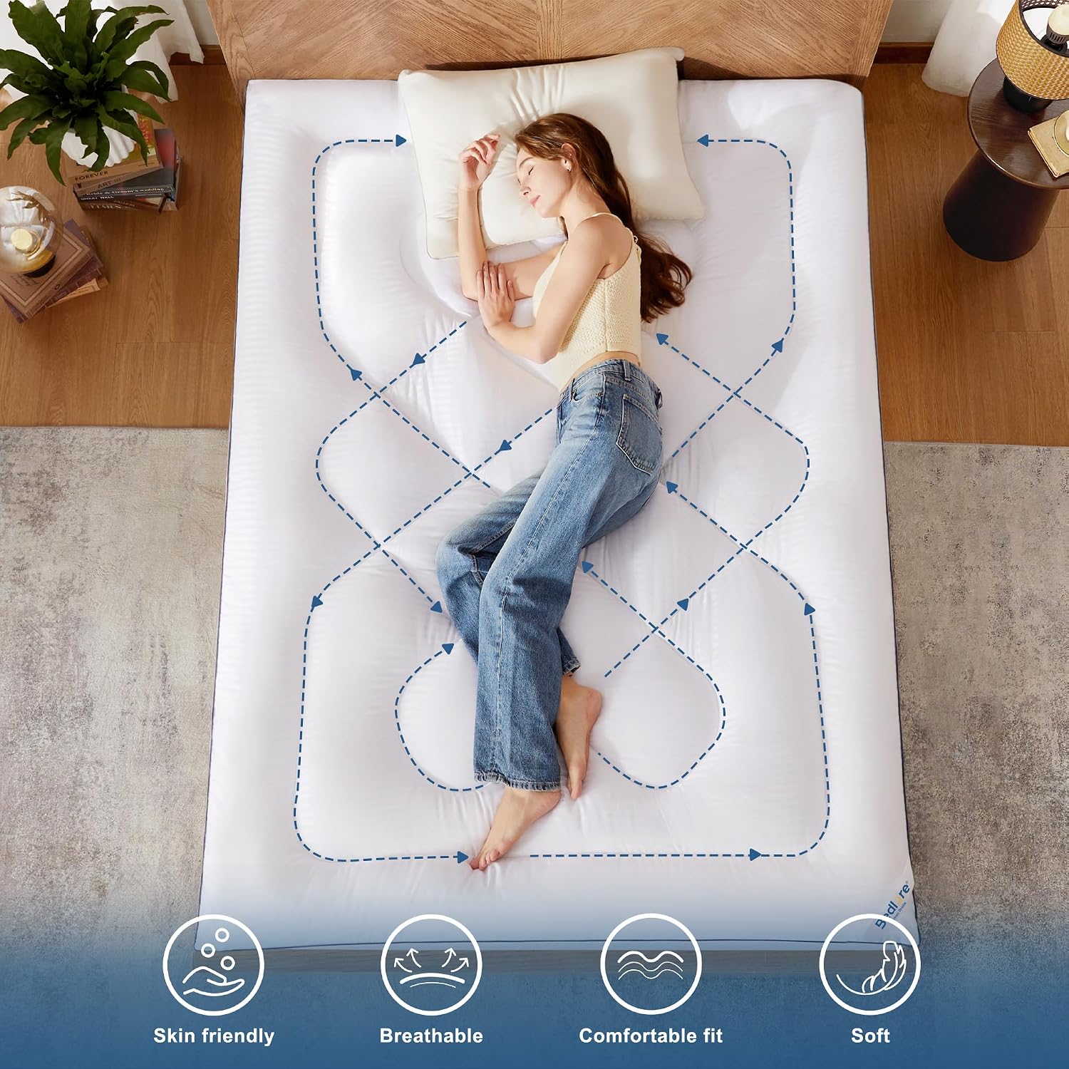 Bedlore Queen Mattress Topper, Thick Pillow Top Bed Cover For Back Pain Relief, Soft Mattress Pad With Deep Pockets 6-18 Inch