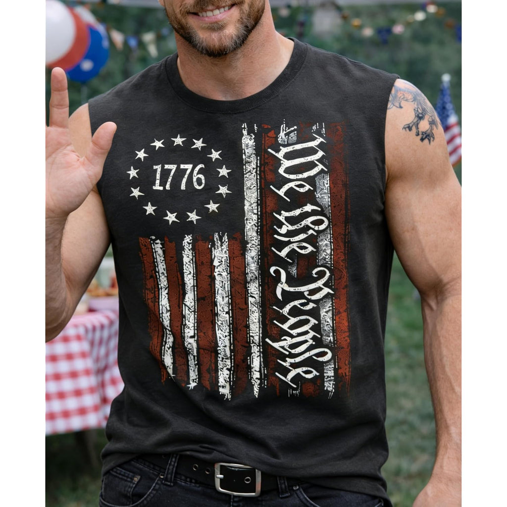 4th of July Shirts Mens Muscle Tank Top 1776 Sleeveless Graphic Gym Workout American Flag Shirt