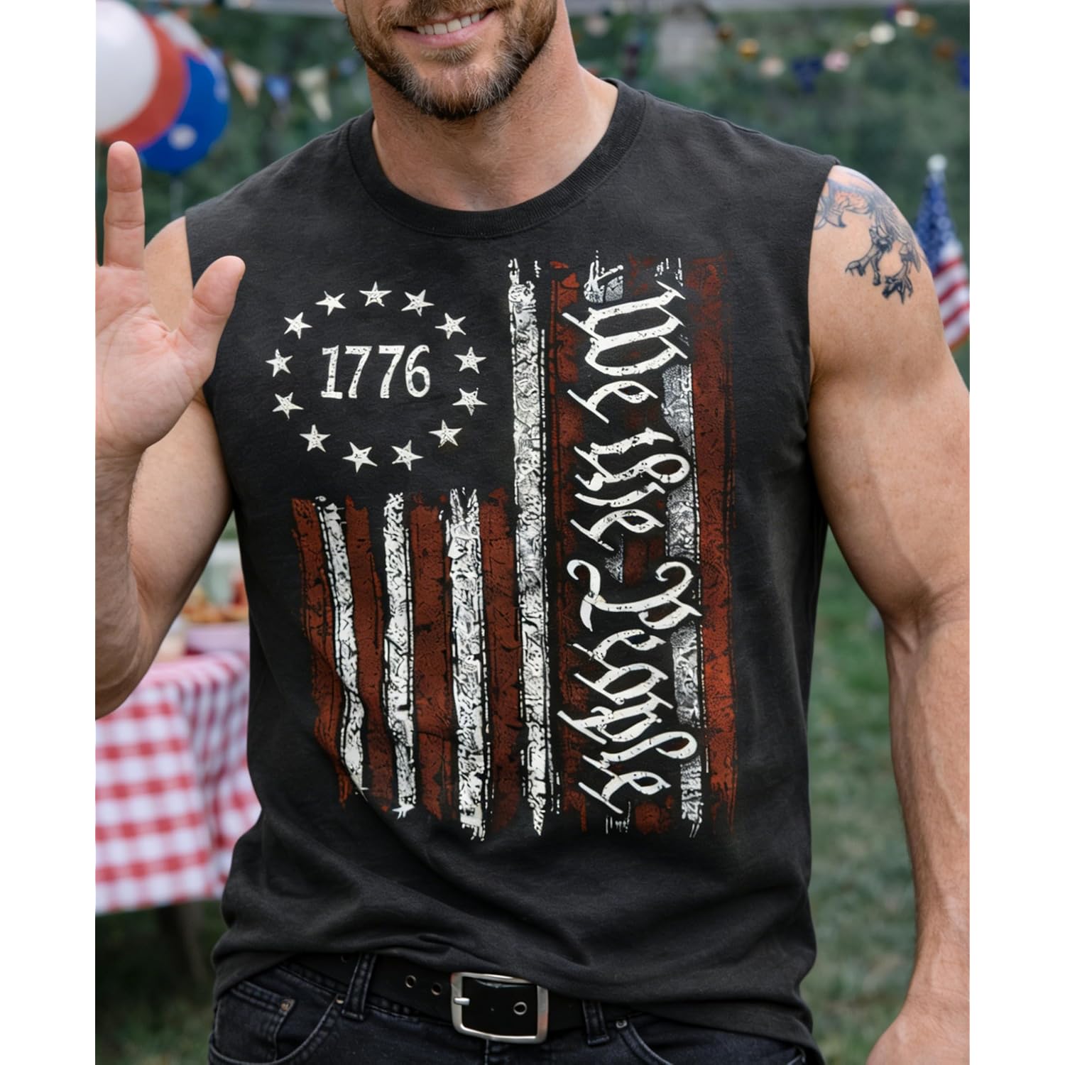 4th of July Shirts Mens Muscle Tank Top 1776 Sleeveless Graphic Gym Workout American Flag Shirt
